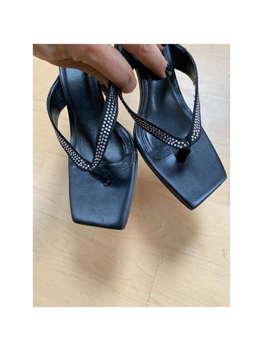 BLACK Suede Studio "Estelle" Sandals BNWOT Heels Women New Crytstals - Picture 5 of 9